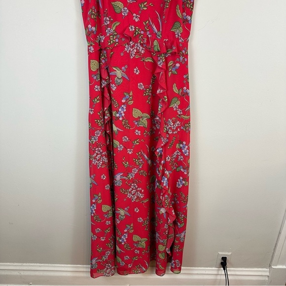 Nanette Lepore | Red Ruffle Floral Maxi Dress Size 14 - Picture 3 of 9